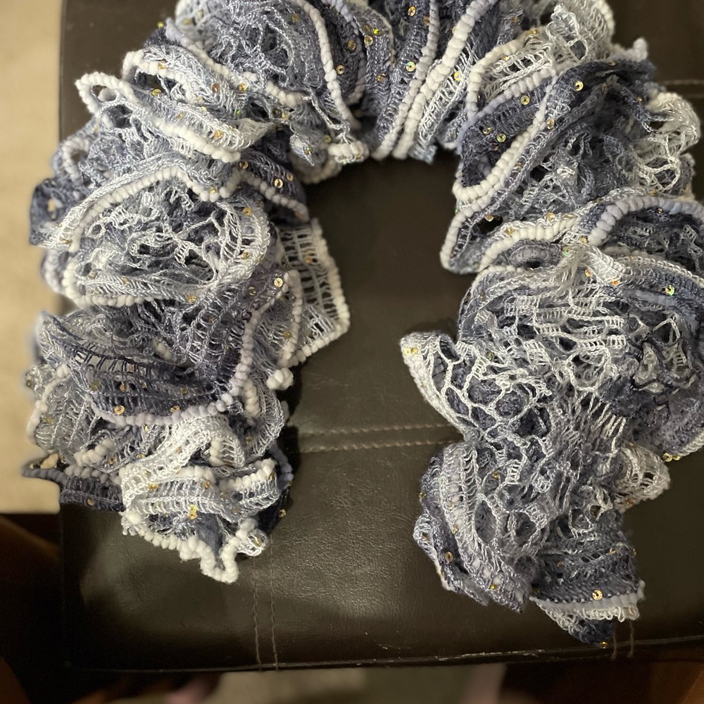Funky Collar Scarf, Gray and White with Sequins